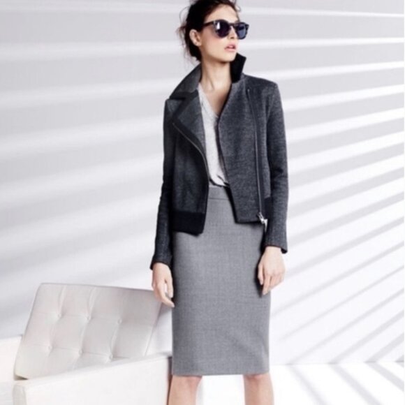 J. Crew Charcoal Gray & Black Wool Blend Full Zip Motorcycle Jacket. Women's 10 - Picture 2 of 14